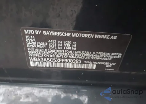 2015 BMW 328I z USA, uszkodzony, nr VIN WBA3A5C5XFF608383